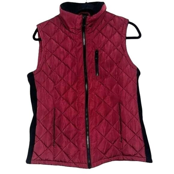 Andrew Marc Womens Quilted Burgundy Zip-Up Vest M Polyester & Spandex - Picture 2 of 9